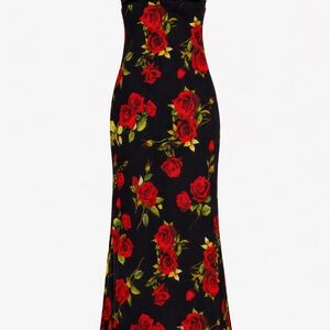 L'AGENCE Strapless Dress with Red Floral Pattern